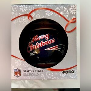 New England Patriots 2024 Merry Christmas Glass Ball Ornament NIB NFL FOCO NWT